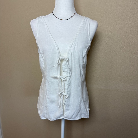A New Day White Linen Tank Top Tie Front - XS - Picture 1 of 8